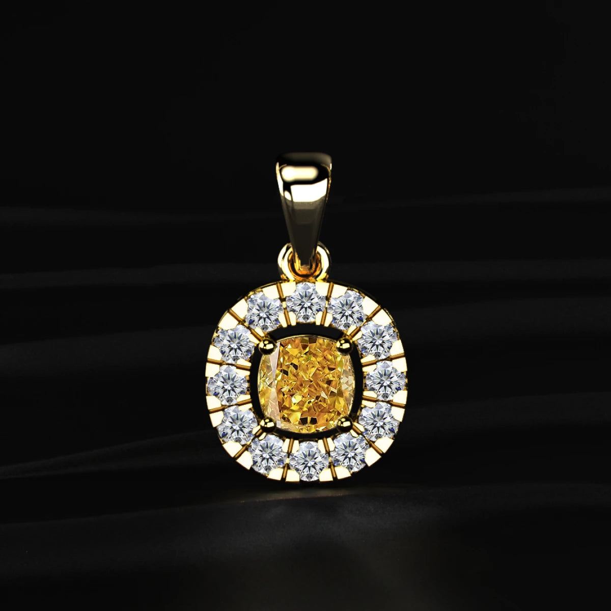 Yellow Cushion Diamond Pendant With Halo | Earthly Jewels