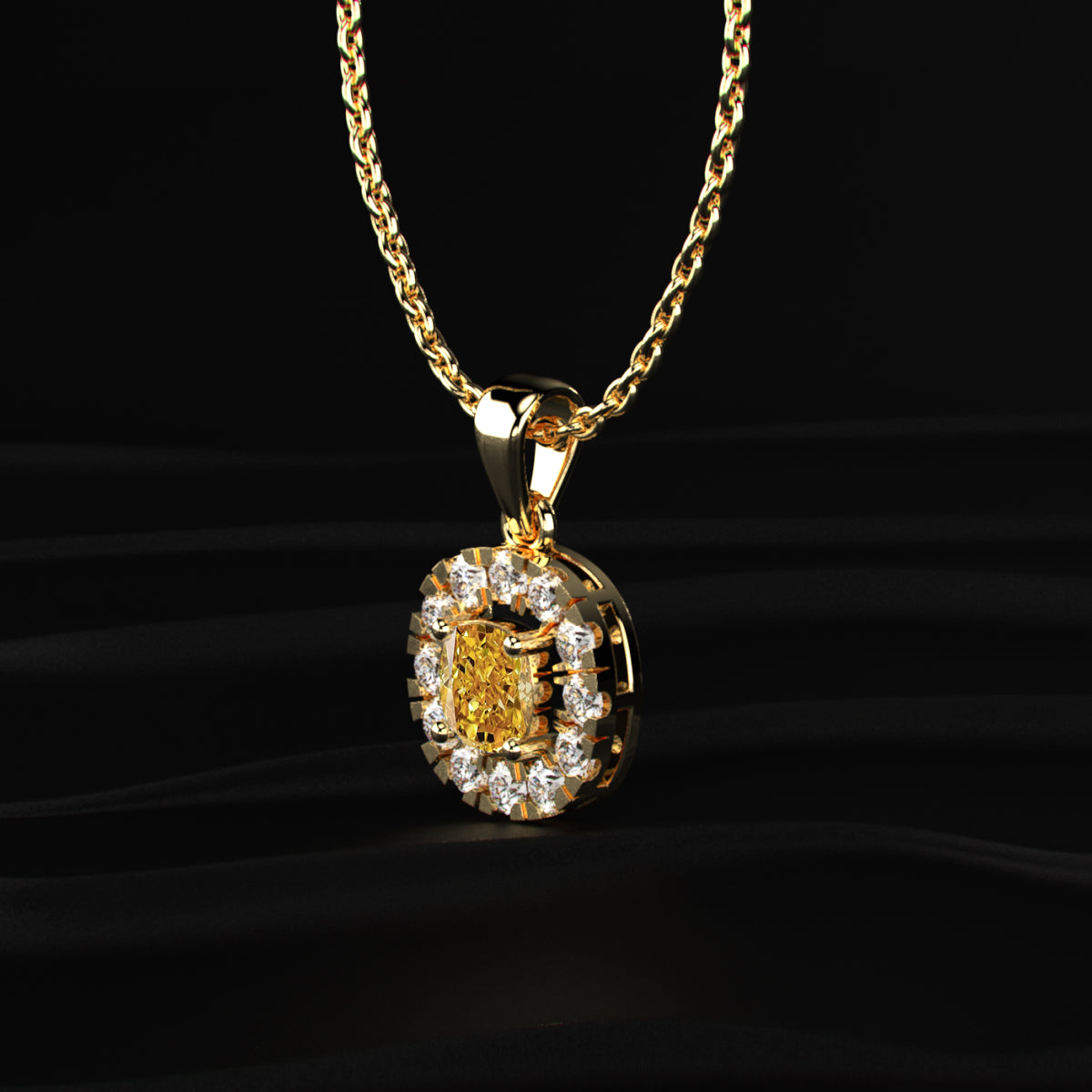 Yellow Cushion Diamond Pendant With Halo | Earthly Jewels