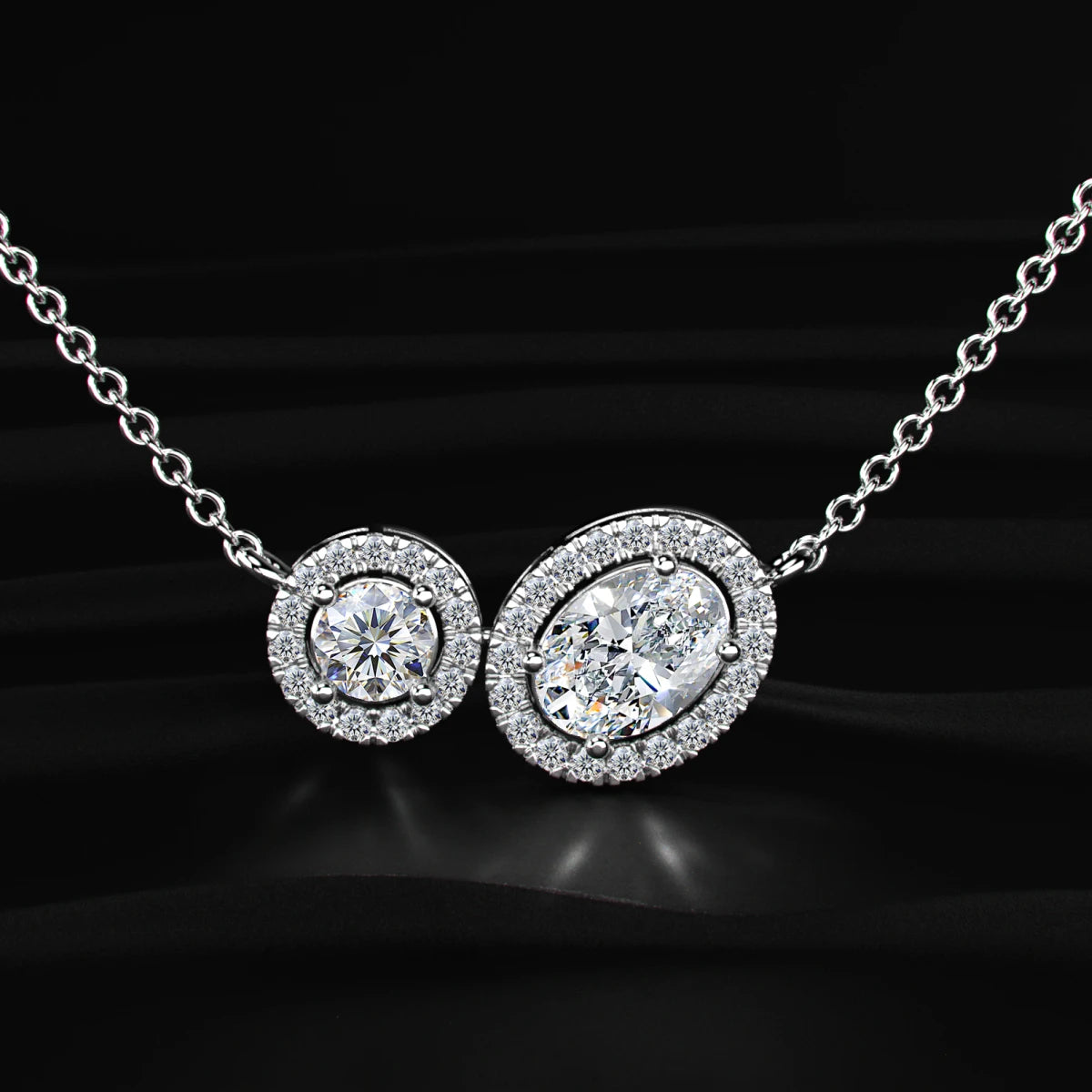 Round and Oval Toi-Et-Moi Necklace With Halo | Earthly Jewels