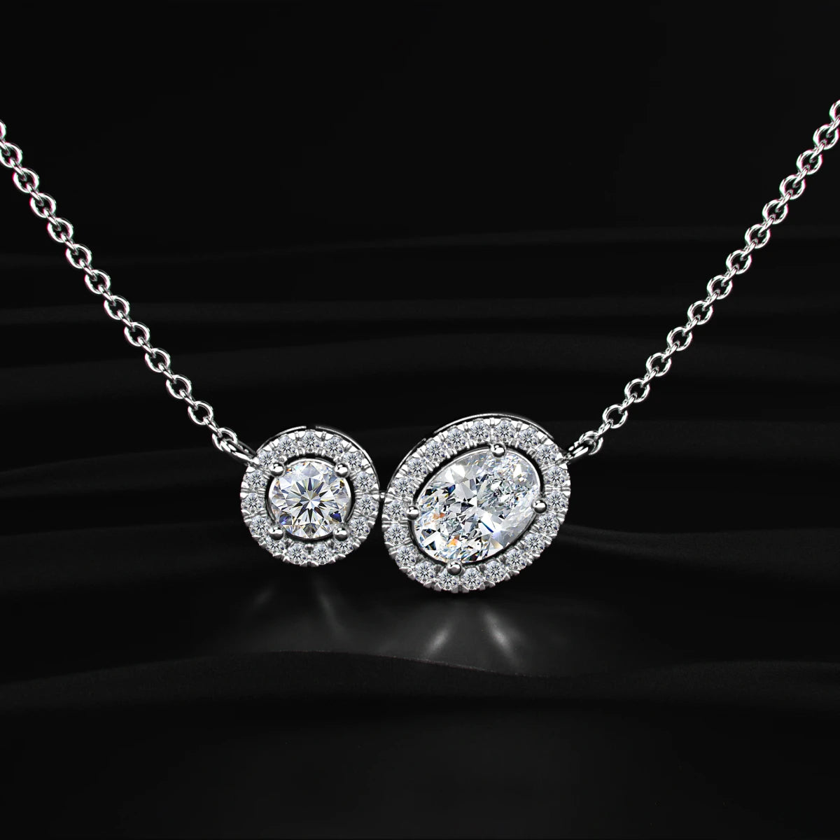 Round and Oval Toi-Et-Moi Necklace With Halo | Earthly Jewels