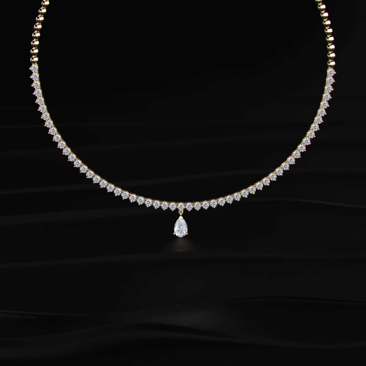 Round Diamond Tennis Necklace with Pear Pendant | Earthy Jewels