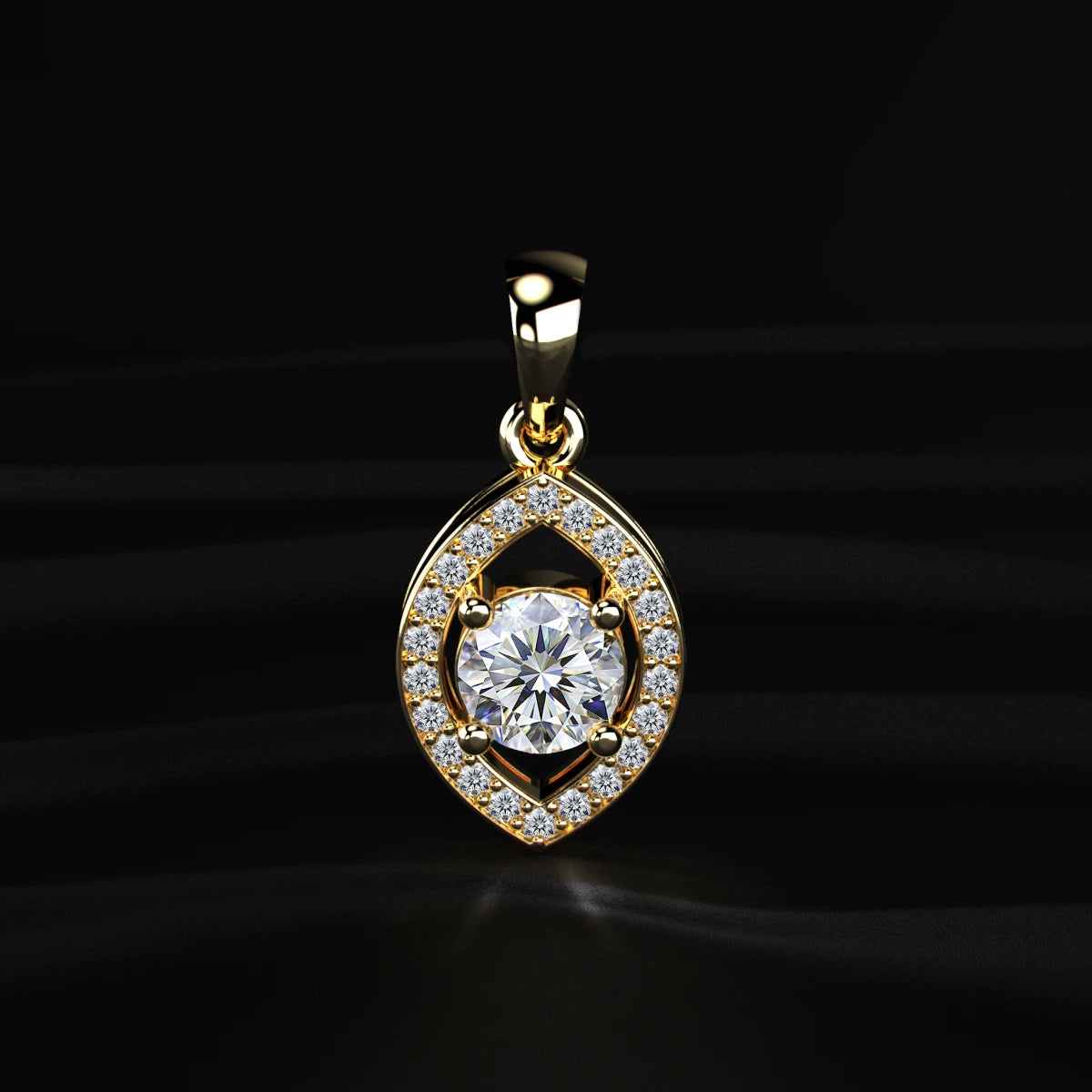 Round Diamond Eye Shaped Halo Pendant | Earthly Jewels