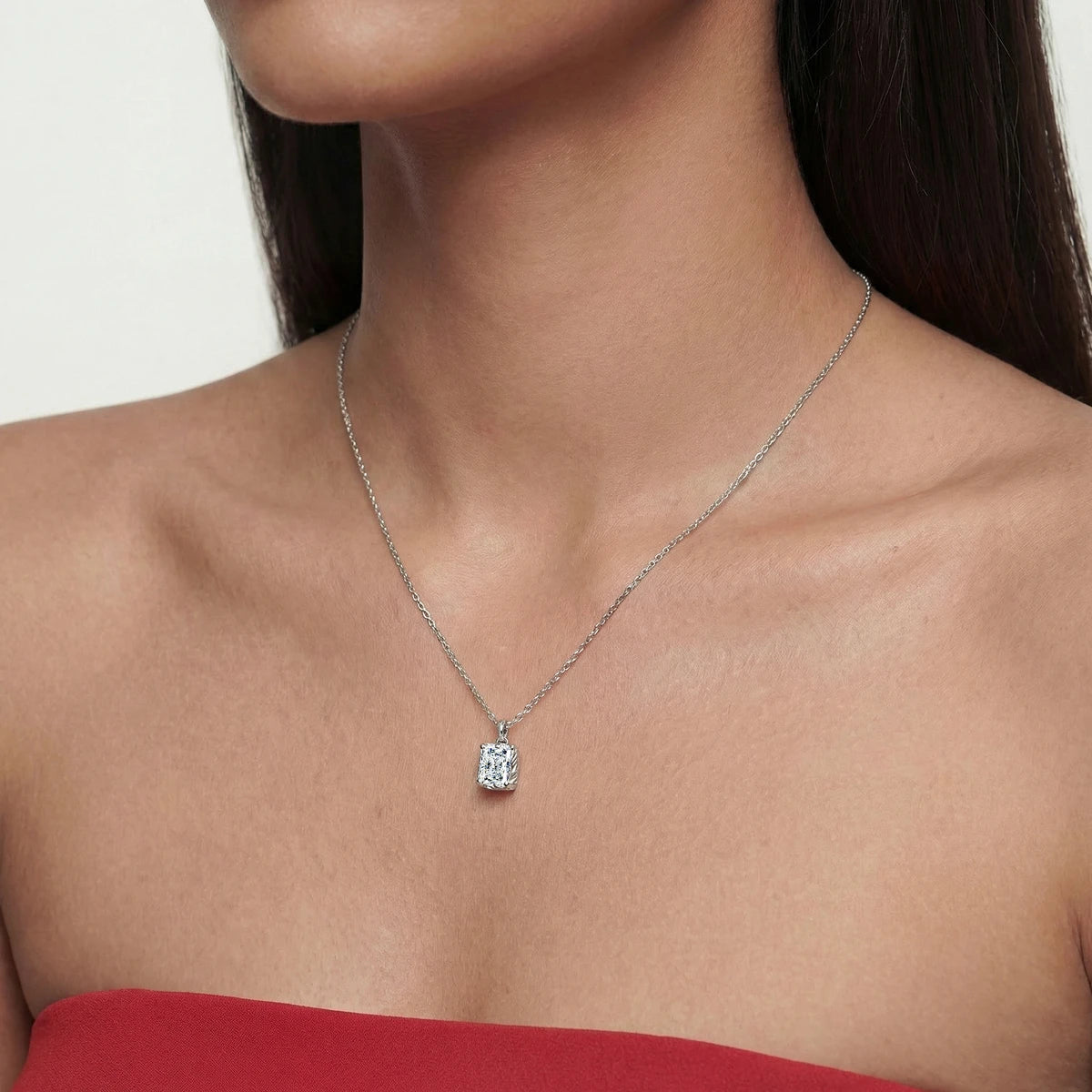 Radiant Cut Diamond Solitaire Pendant | Earthly Jewels | Model Image