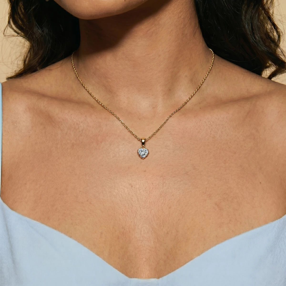 Heart Shape Diamond Solitaire Pendant | Earthly Jewels | Model Image