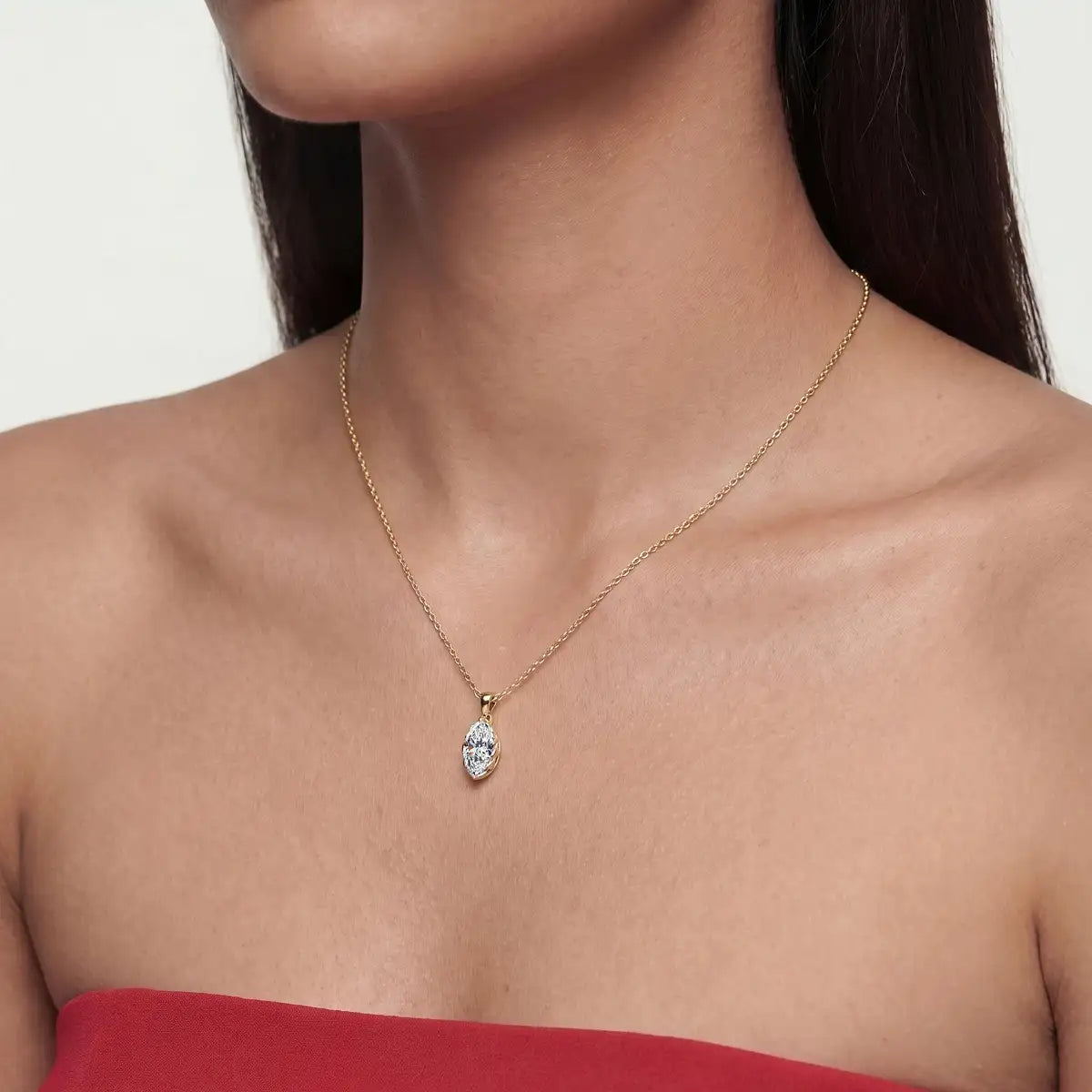 Marquise Cut Diamond Solitaire Pendant | Earthly Jewels | Model Image