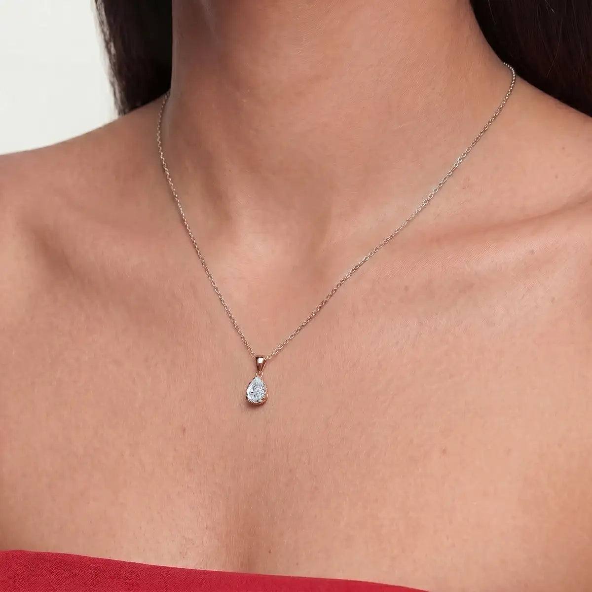 Pear Cut Diamond Solitaire Pendant | Earthly Jewels | Model Image