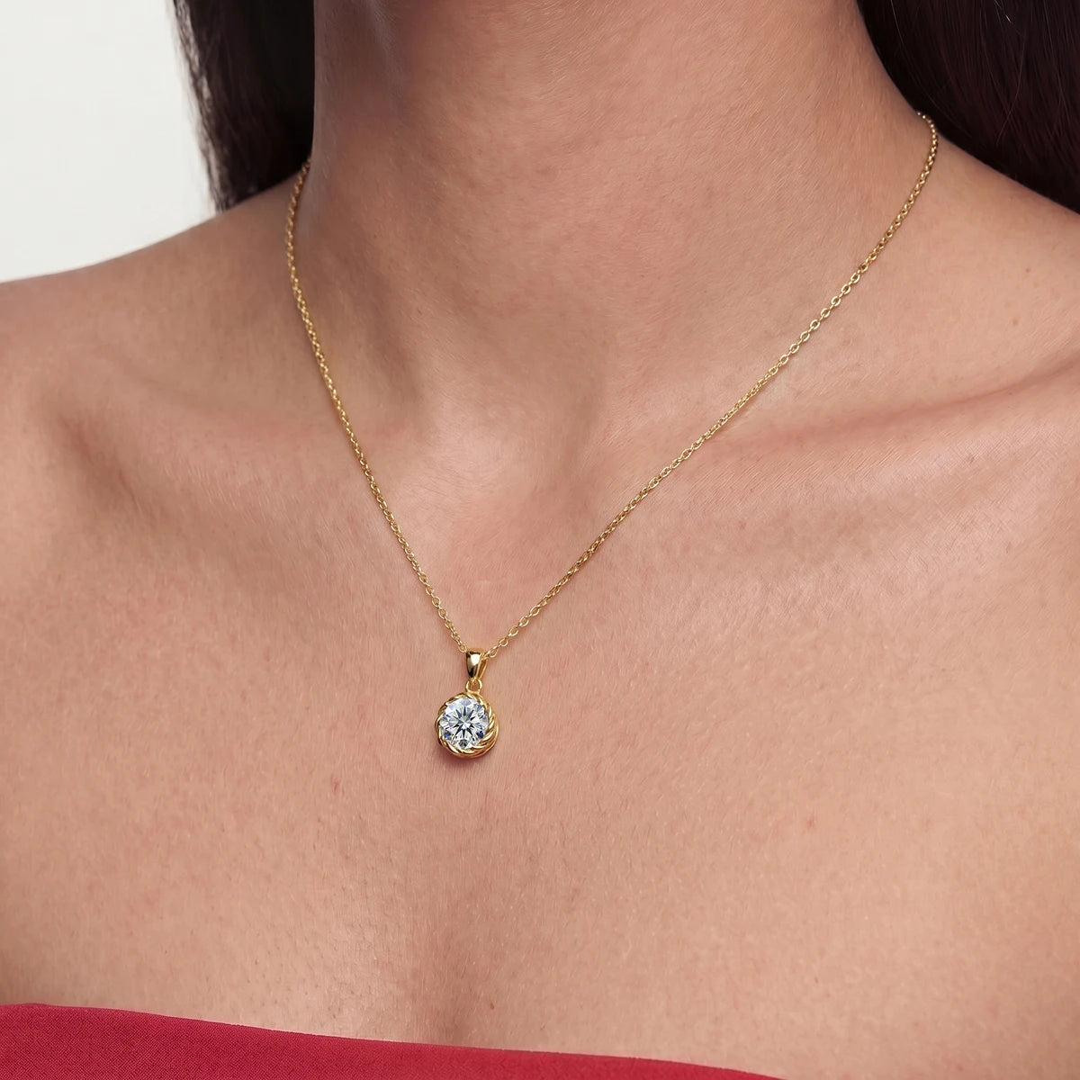 Round Cut Diamond Solitaire Pendant | Earthly Jewels | Model Image