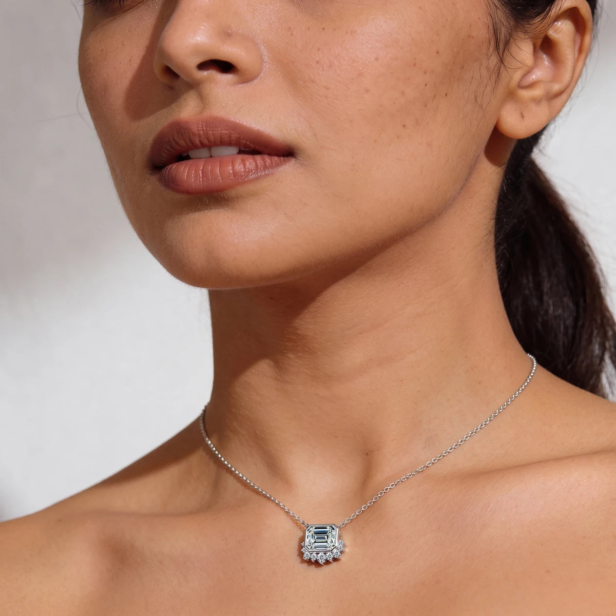 Emerald Shape Diamond Half Halo Necklace | Earthly Jewels