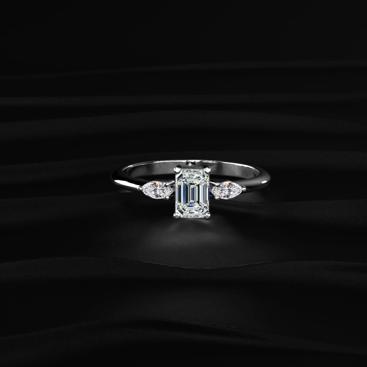 Emerald Cut with Marquise Side Diamonds Ring