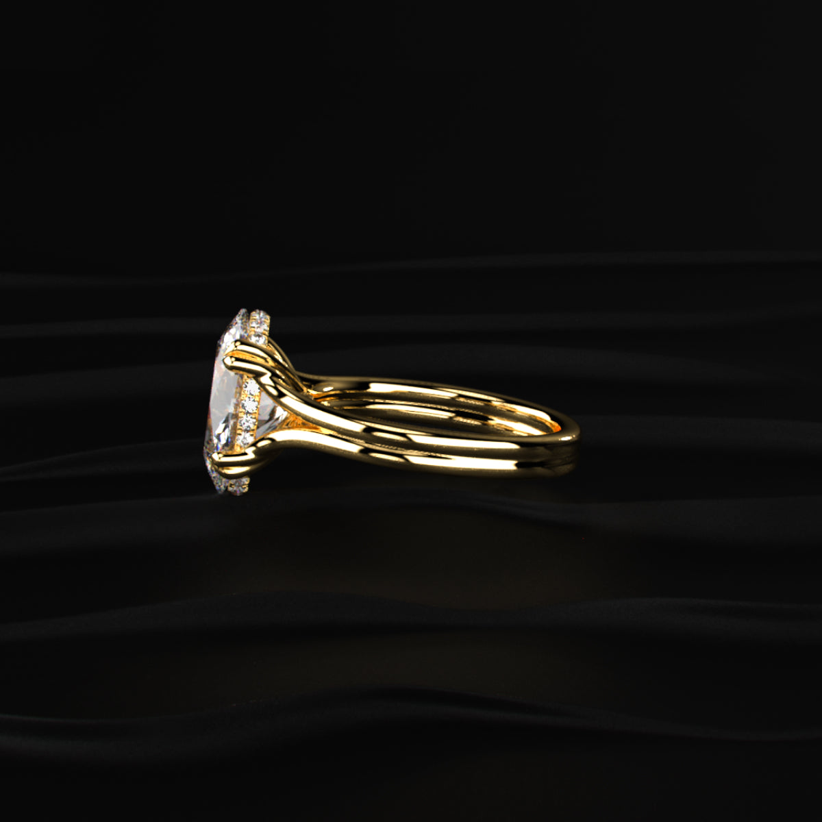 Oval Solitaire Dual Plain Band Ring With Hidden Halo | Earthly Jewels