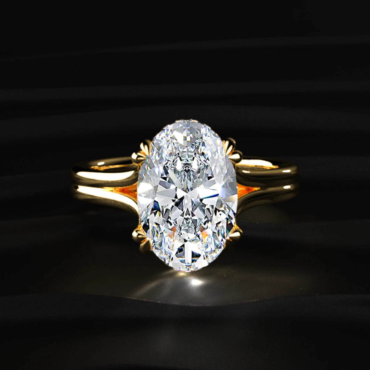 Oval Solitaire Dual Plain Band Ring With Hidden Halo | Earthly Jewels