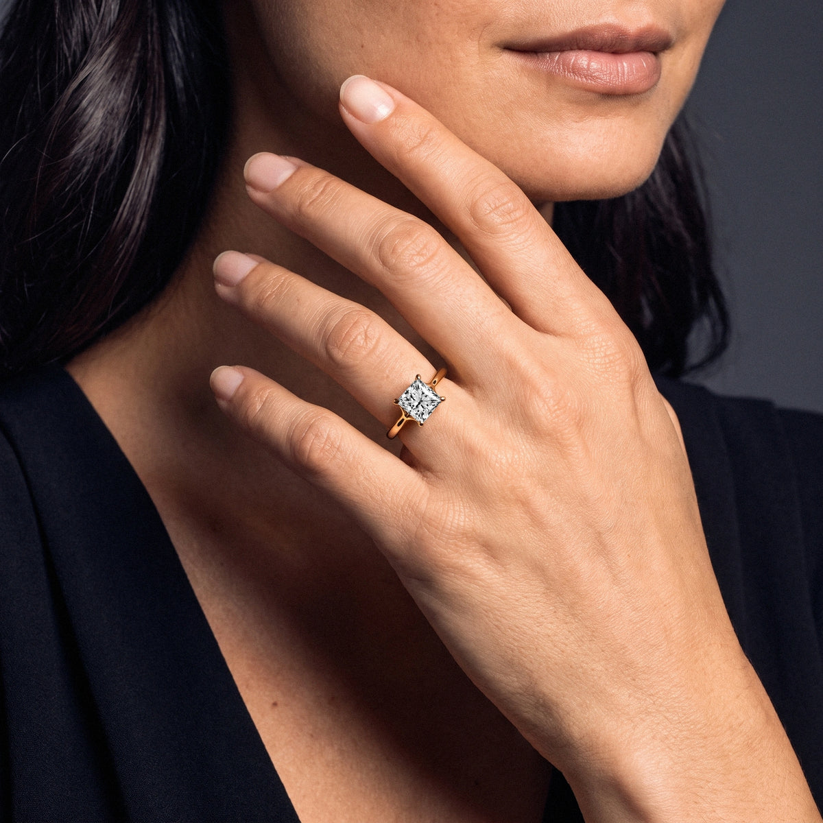 Princess Solitaire Split Shank Engagement Ring | Earthly Jewels | Model image