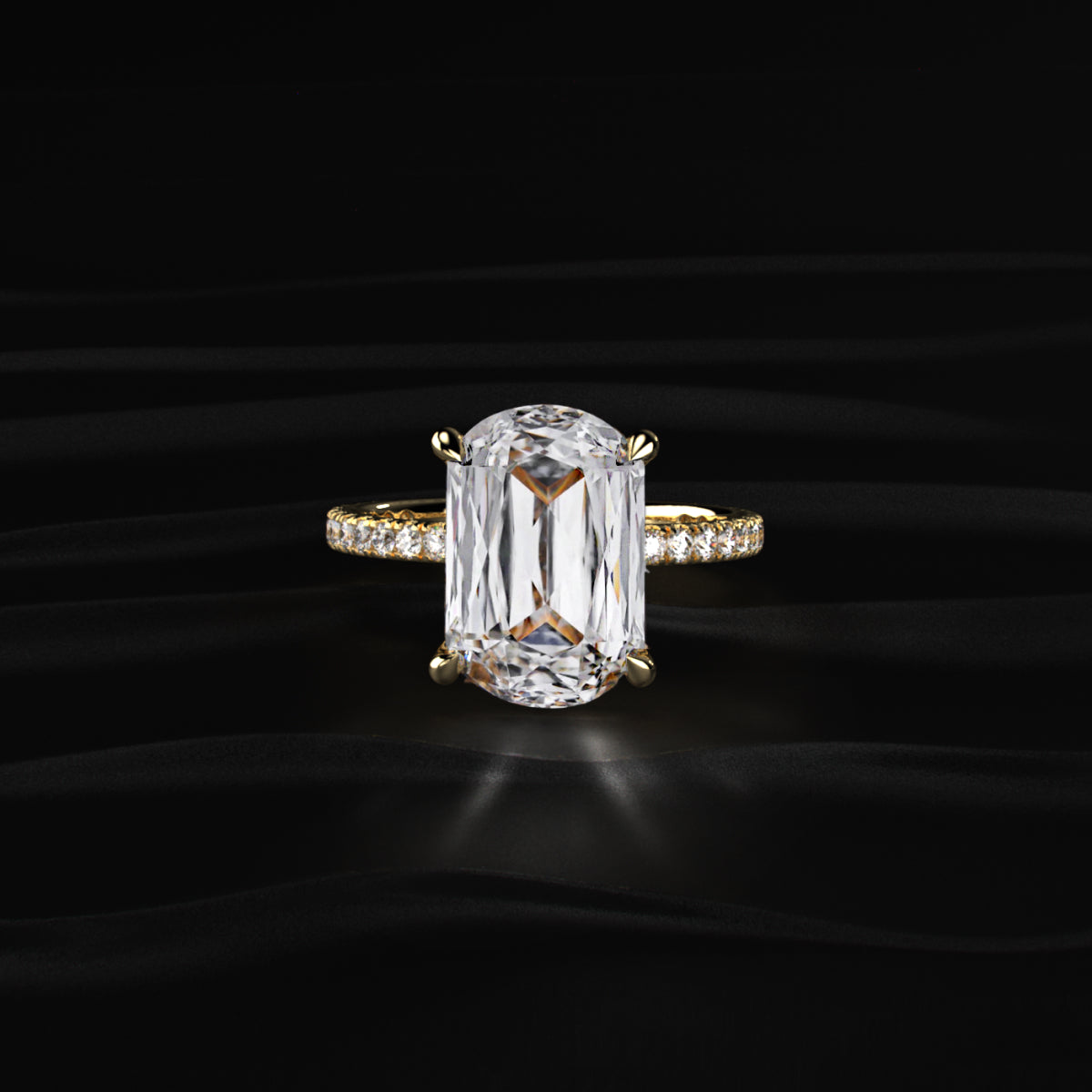 Cushion Cut Hidden Halo Engagement Ring | Earthly Jewels