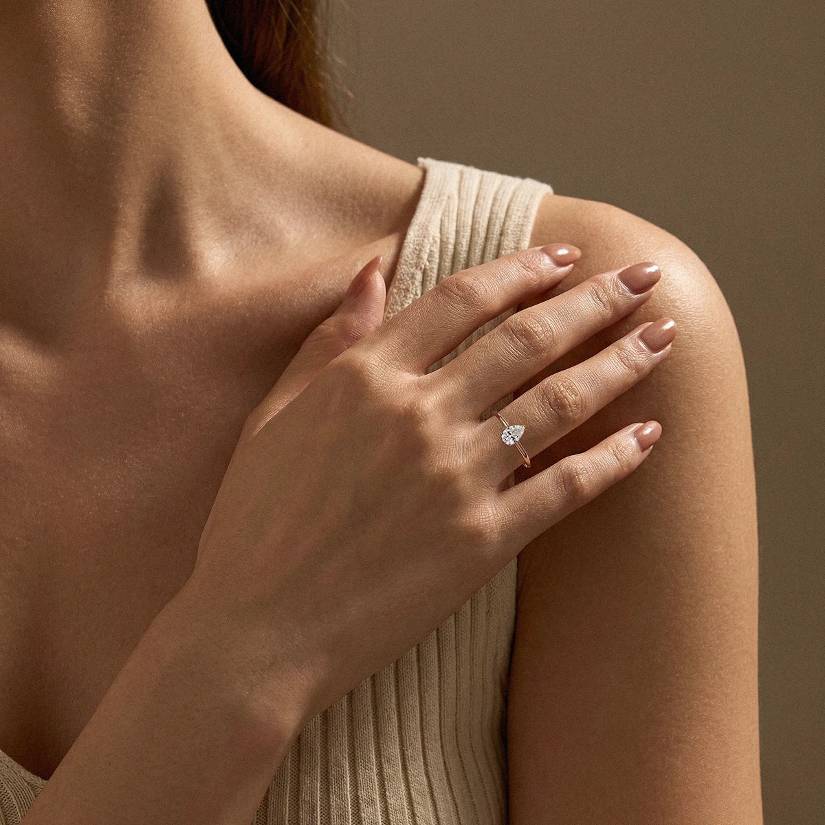 0.5Ct Pear Shape Solitaire Ring | Earthly Jewels | Model Image