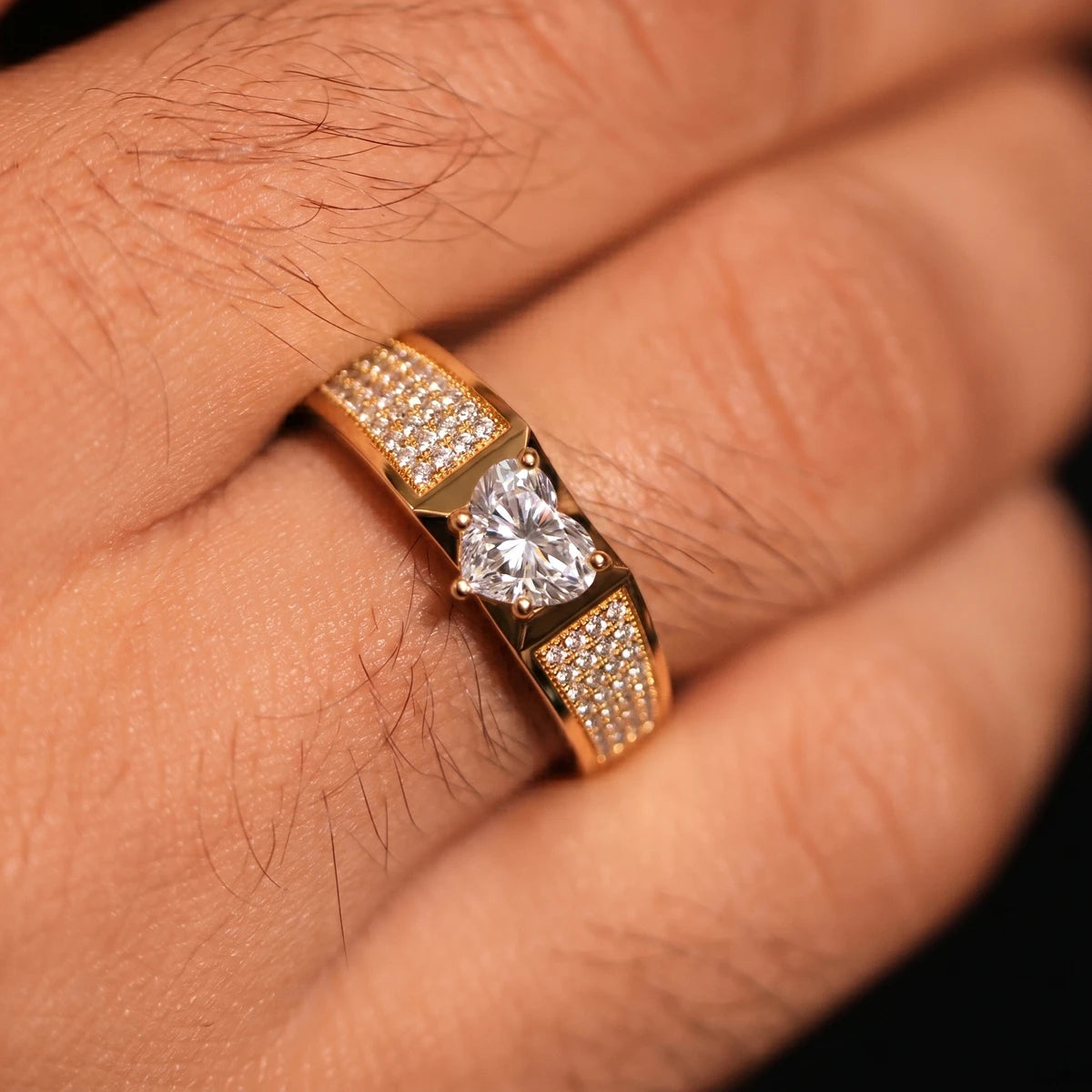 Heart Shape Solitaire With Grain Setting Ring For Male | Earthly Jewels | Model Image