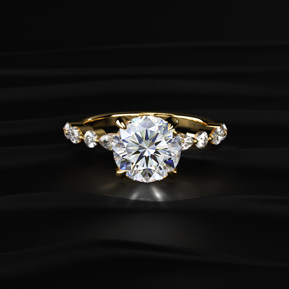 Round Solitaire Ring With Round Marquise Band | Earthly Jewels