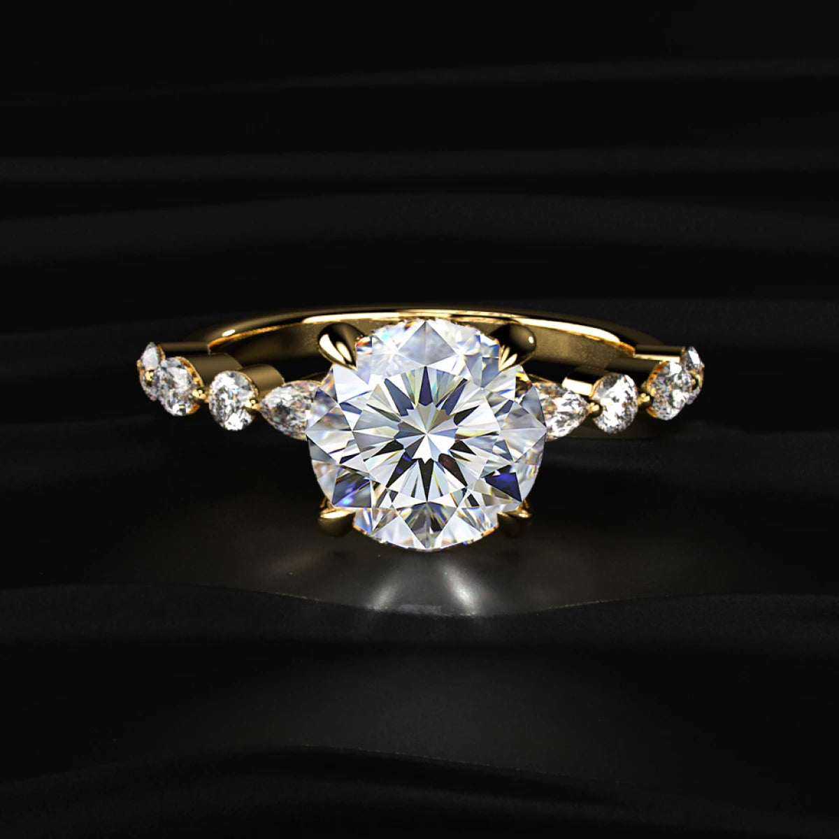 Round Solitaire Ring With Round Marquise Band | Earthly Jewels