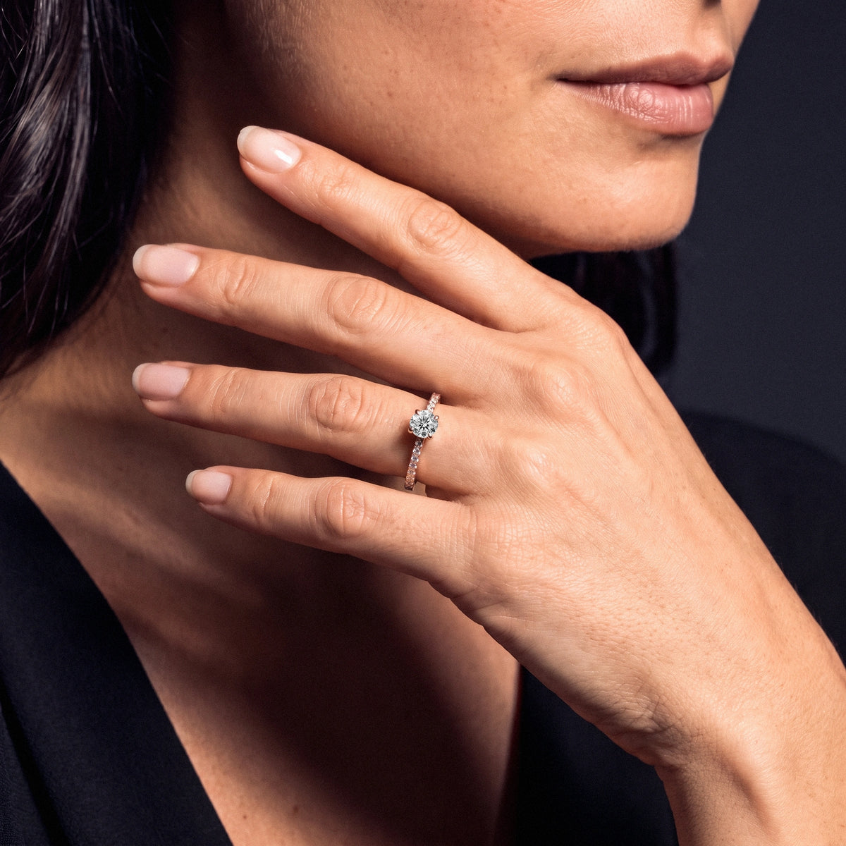 Round Diamond Pave Engagement Ring | Earthy Jewels | Model image