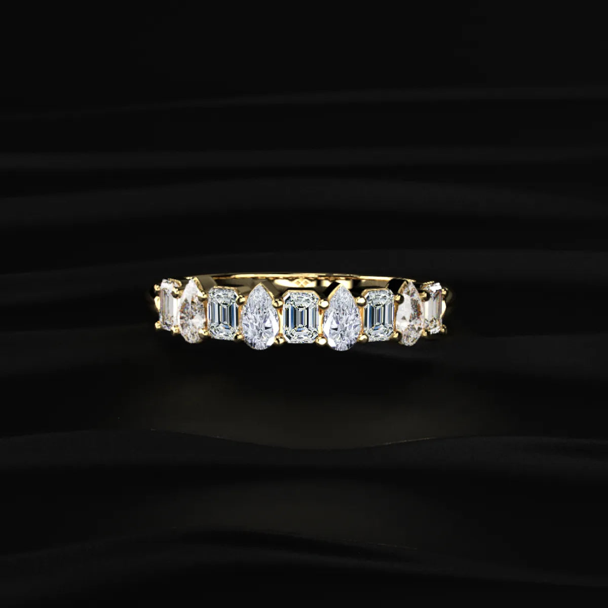 Pear And Emerald Cut Half Eternity Ring | Earthly Jewels