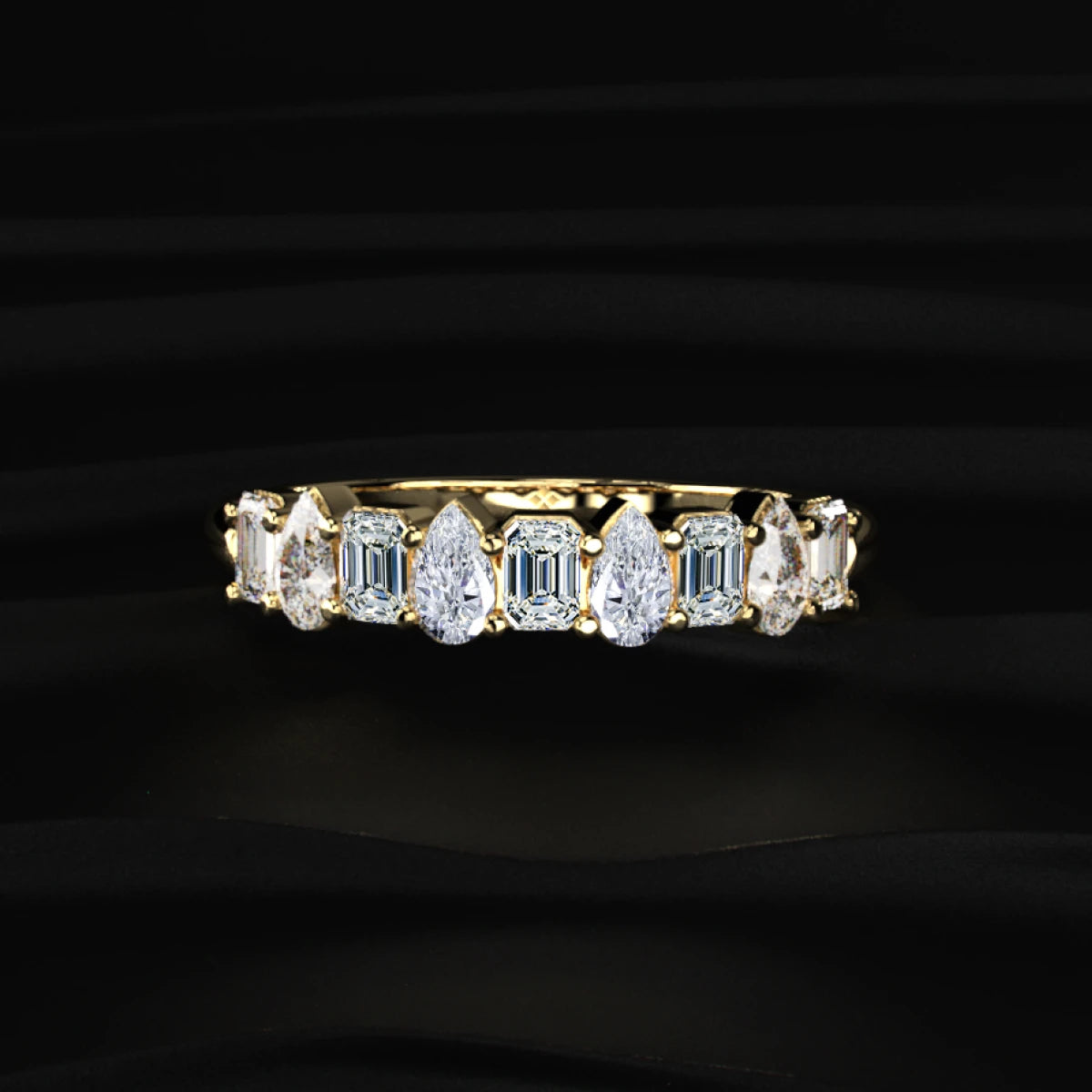 Pear And Emerald Cut Half Eternity Ring | Earthly Jewels