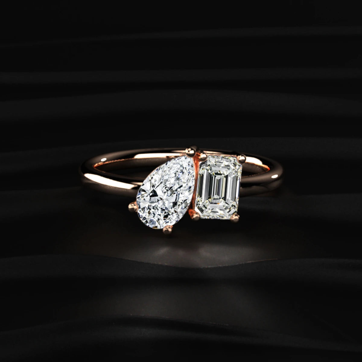 Emerald And Pear Cut Toi Et Moi Engagement Ring | Earthly jewels