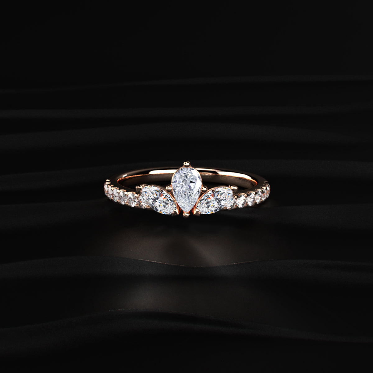 Marquise Trilogy Ring With Side Diamonds | Earthly jewels
