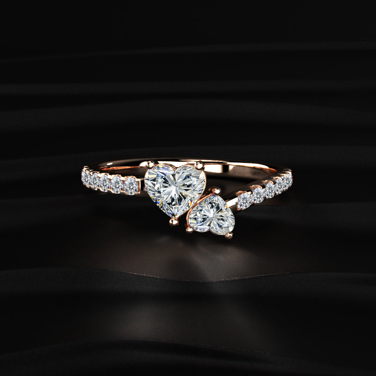 Dual Heart Ring With Side Diamonds | Earthly Jewels