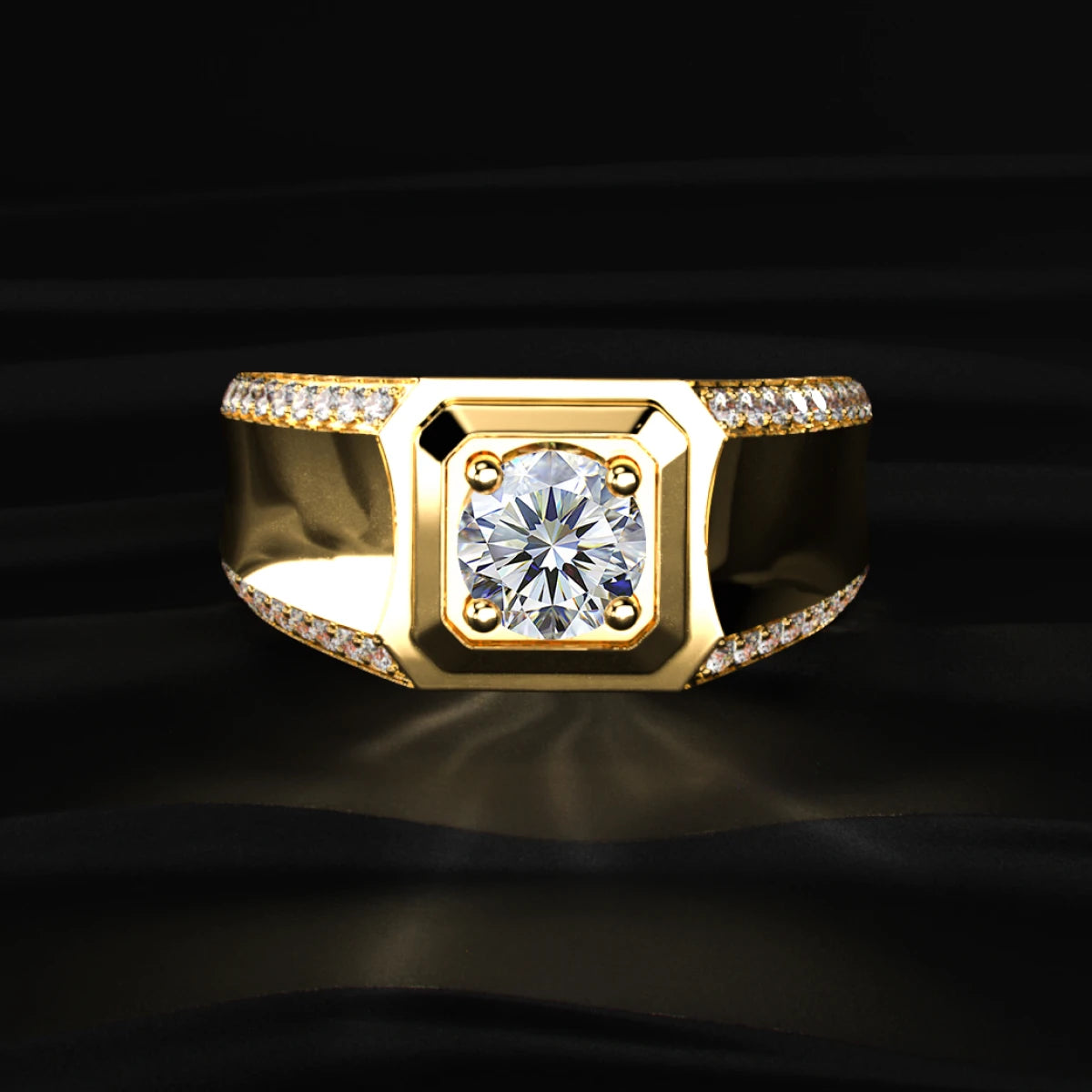 Round Solitaire Mens Ring With Accent Stone | Earthly Jewels