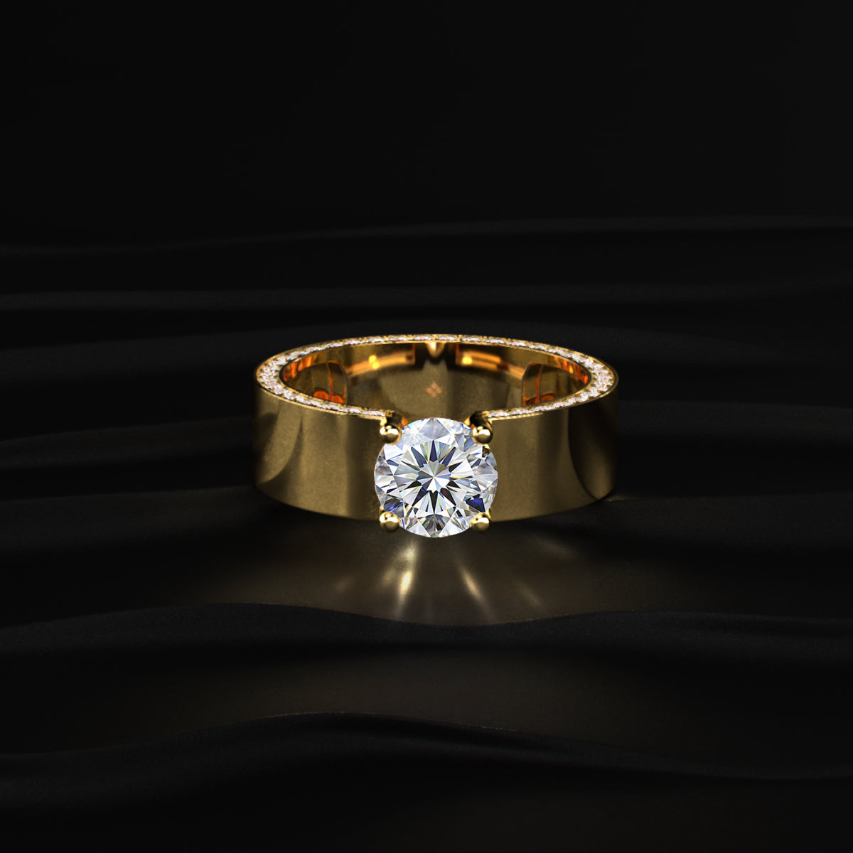 Round Solitaire Mens Ring With Hidden Diamond