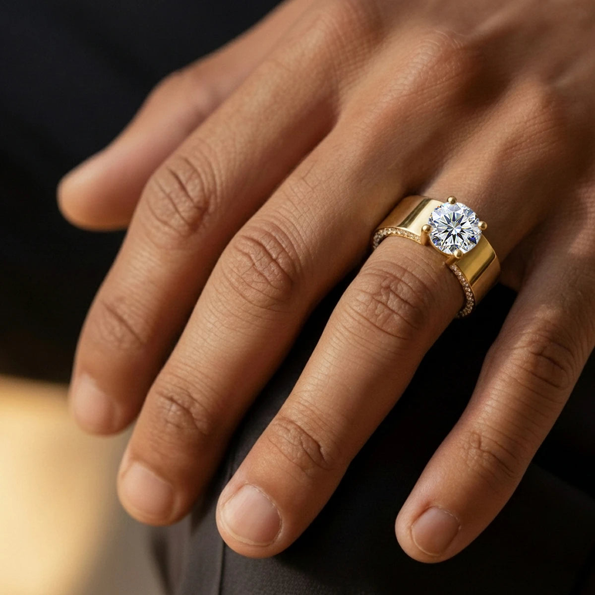 Round Solitaire Mens Ring With Hidden Diamond | Earthly Jewels | Model image