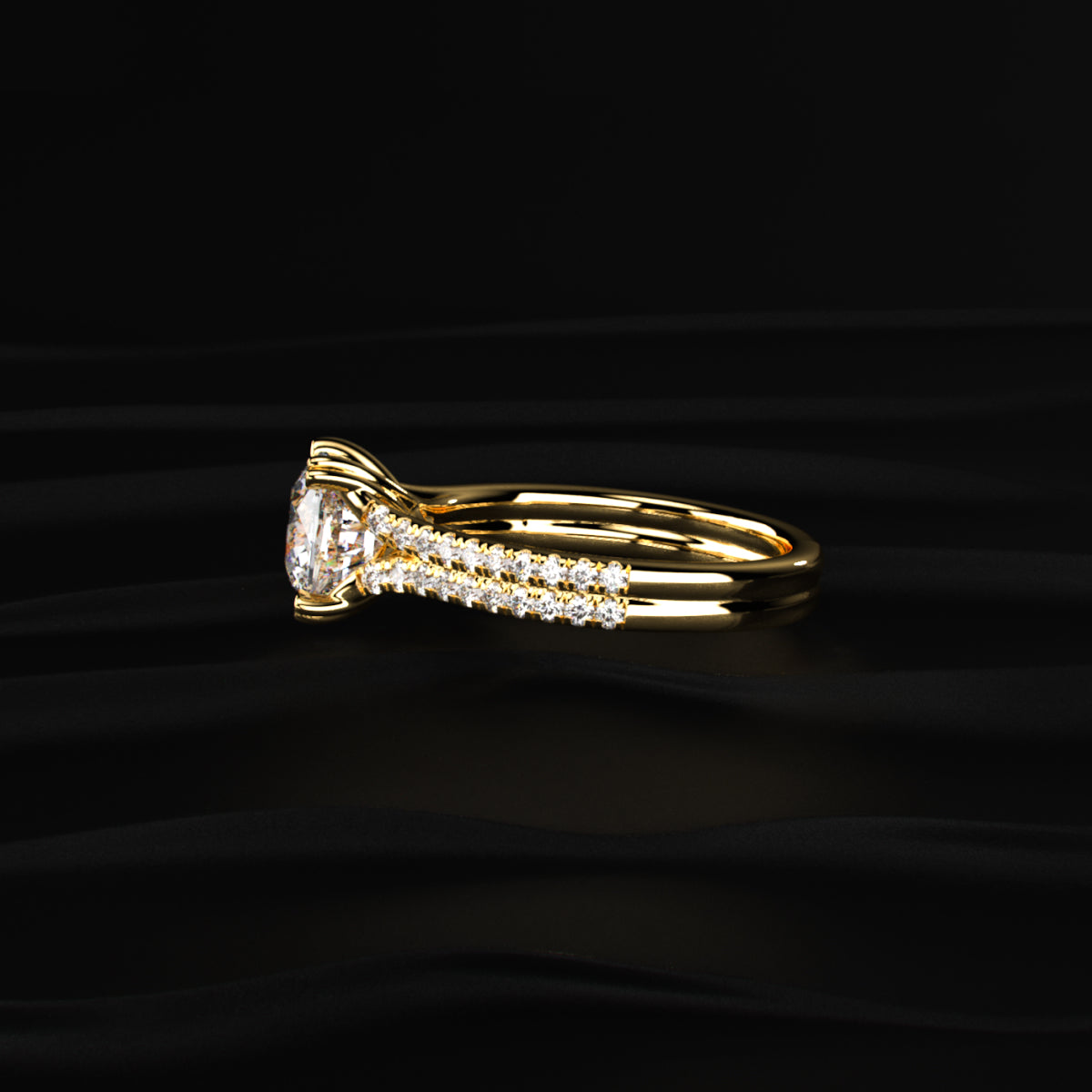 Cushion Cut Dual Split Pave Engagement Ring | Earthly jewels