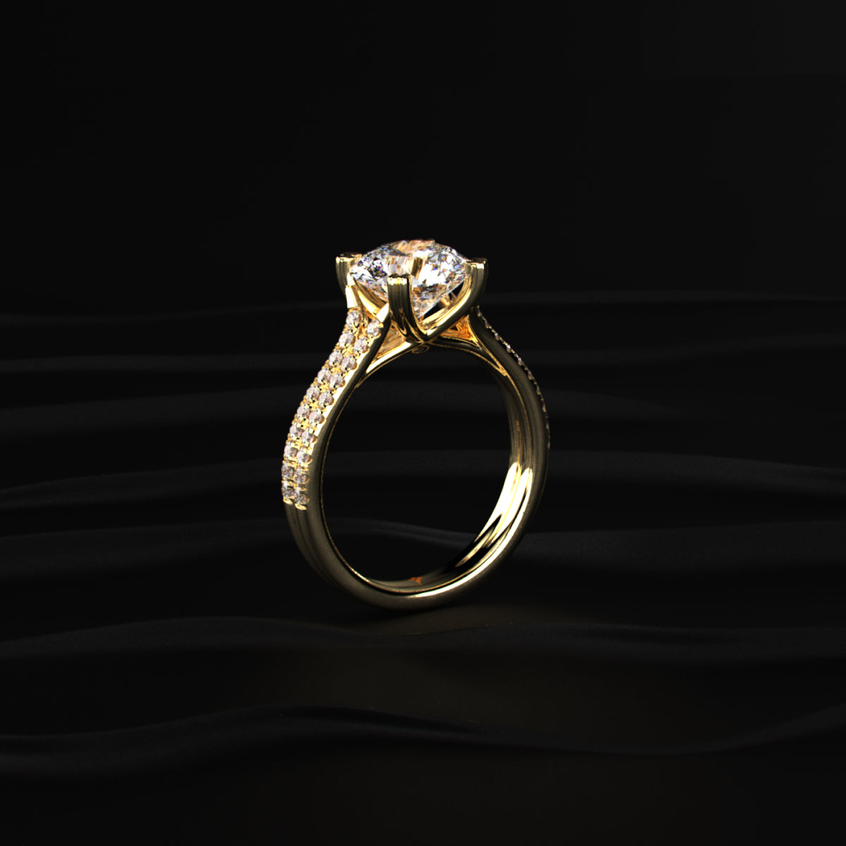 Round Cut Dual Split Pave Engagement Ring