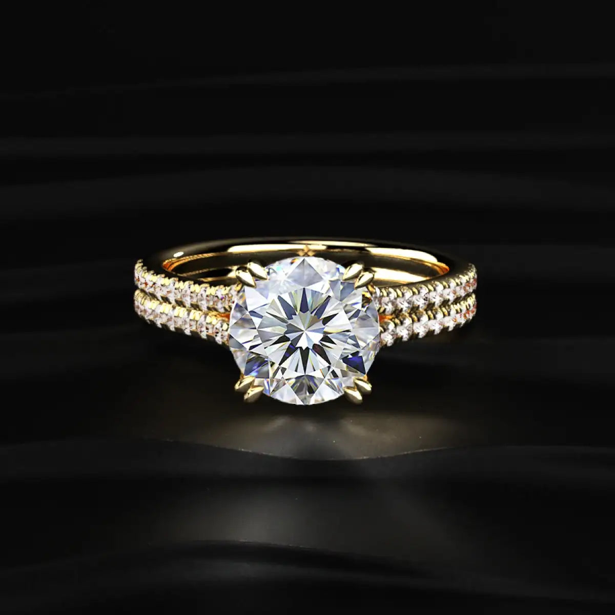 Round Cut Dual Split Pave Engagement Ring | Earthly Jewels