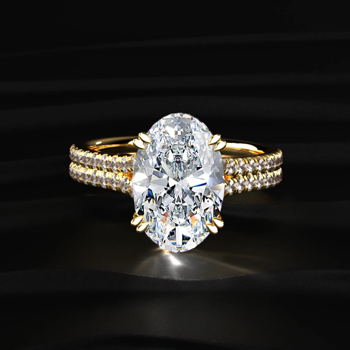 Oval Cut Dual Split Pave Engagement Ring | Earthly Jewels