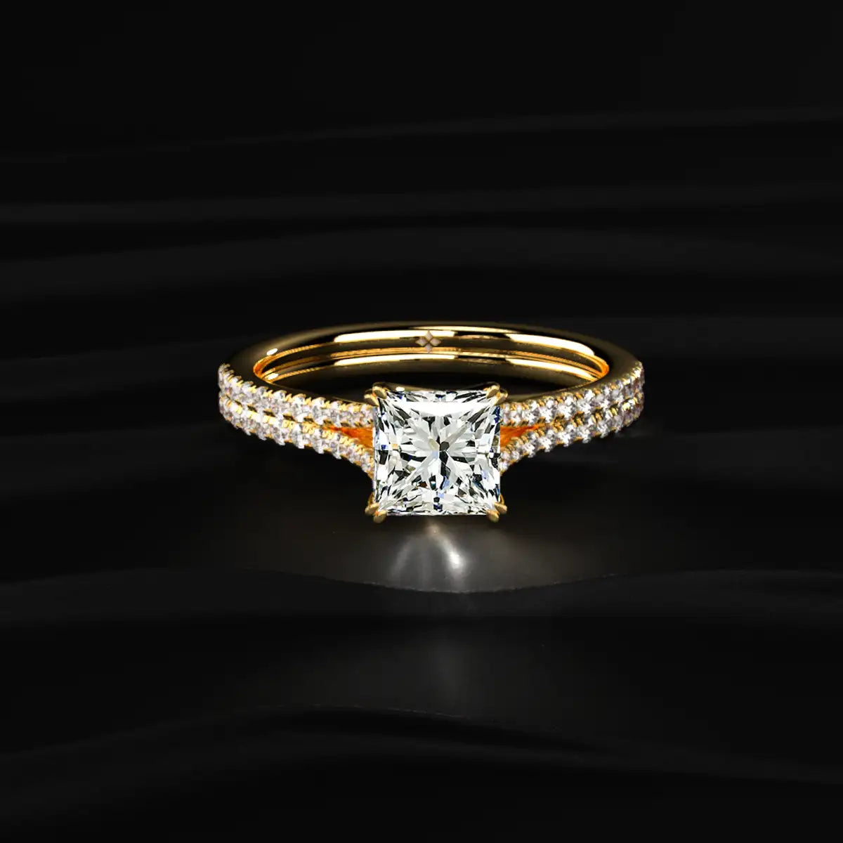 Princess Cut Dual Pave Split Engagement Ring | Earthly Jewels