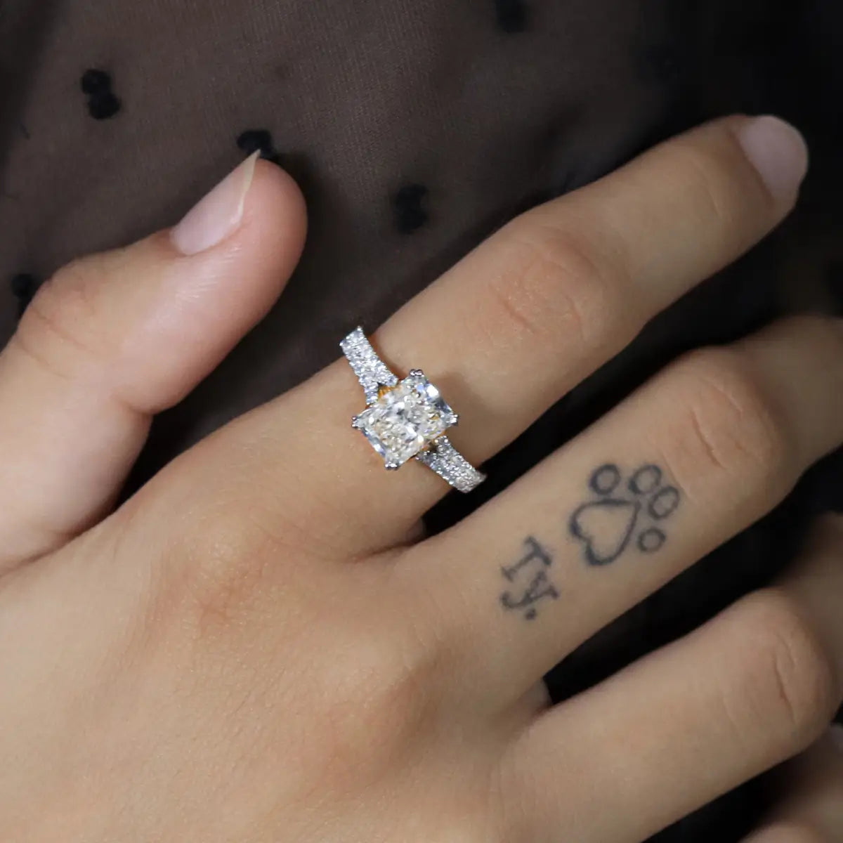 Radiant Cut Dual Split Pave Engagement Ring