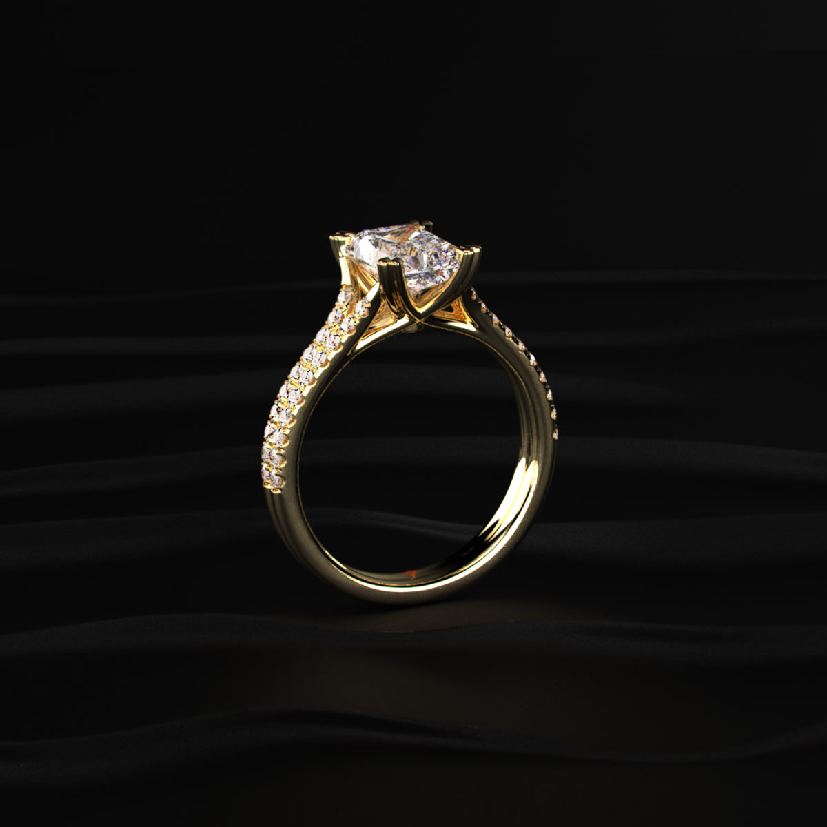 Radiant Cut Dual Split Pave Engagement Ring