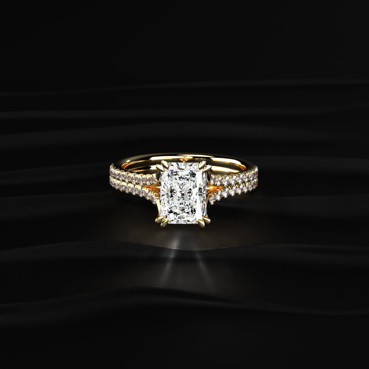 Radiant Cut Dual Split Pave Engagement Ring