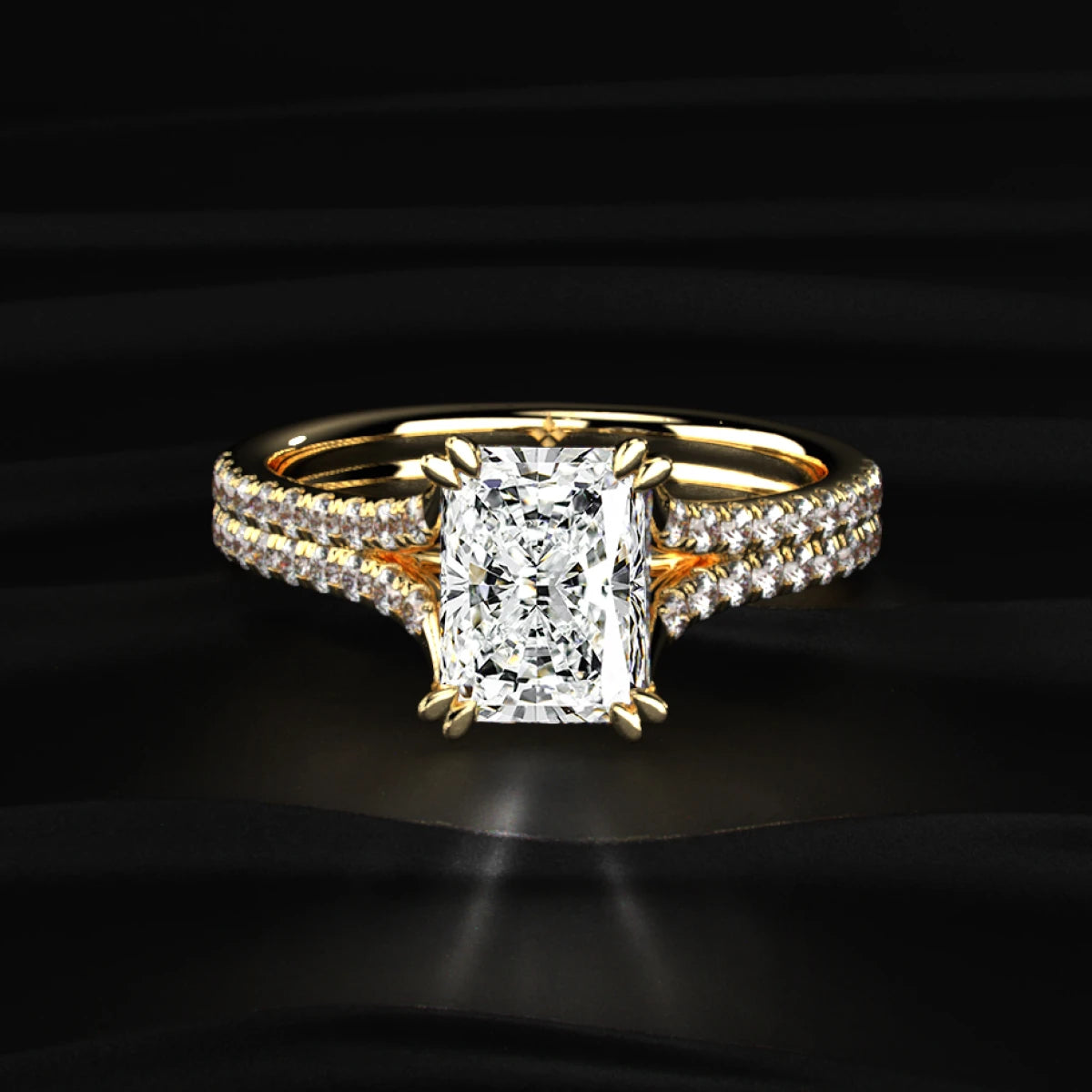 Radiant Cut Dual Split Pave Engagement Ring | Earthly Jewels