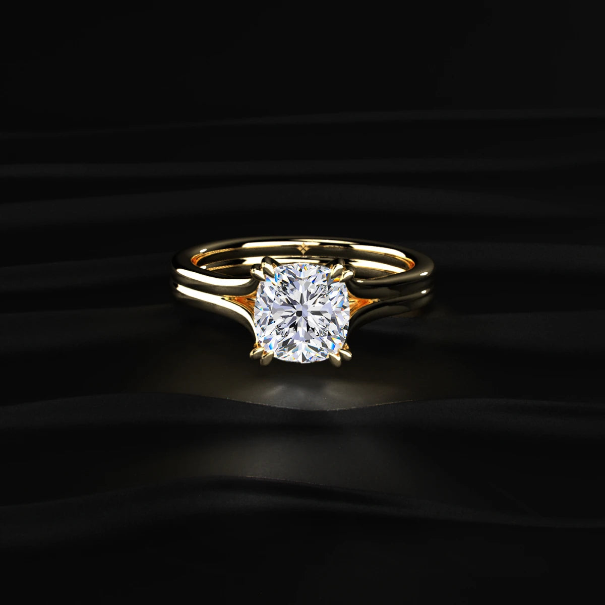 Cushion Solitaire Double Prong Split Shank Engagement Ring | Earthly Jewels