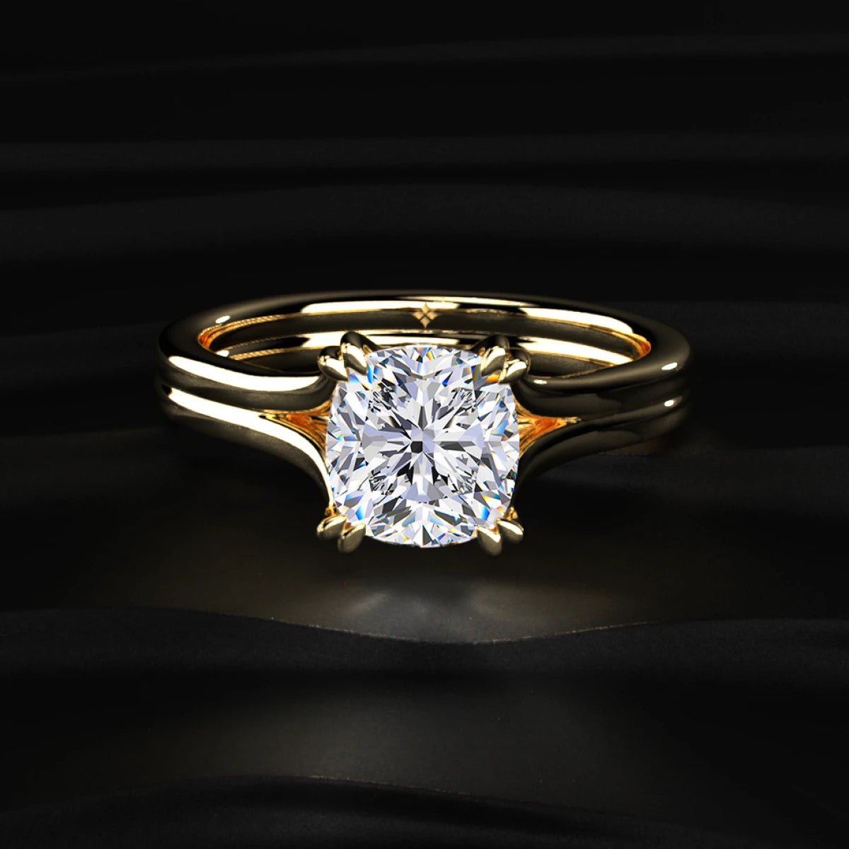 Cushion Solitaire Double Prong Split Shank Engagement Ring | Earthly Jewels