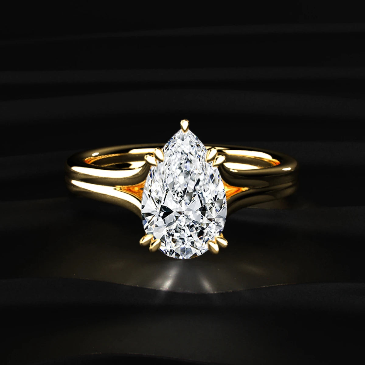 Pear Solitaire Double Prong Split Shank Engagement Ring | Earthly Jewels