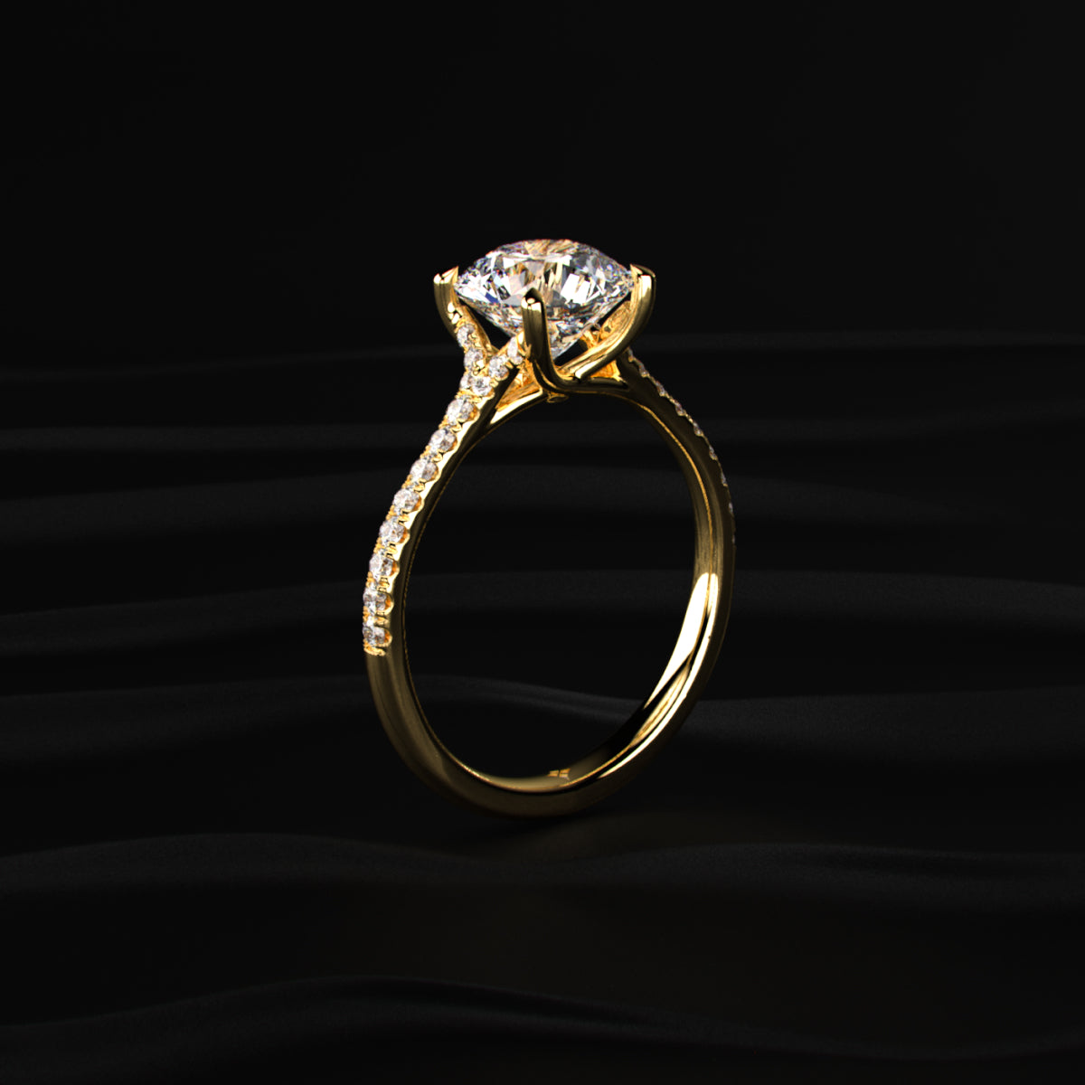 Round Cut Split Shank Single Pave Engagement Ring | Earthy Jewels