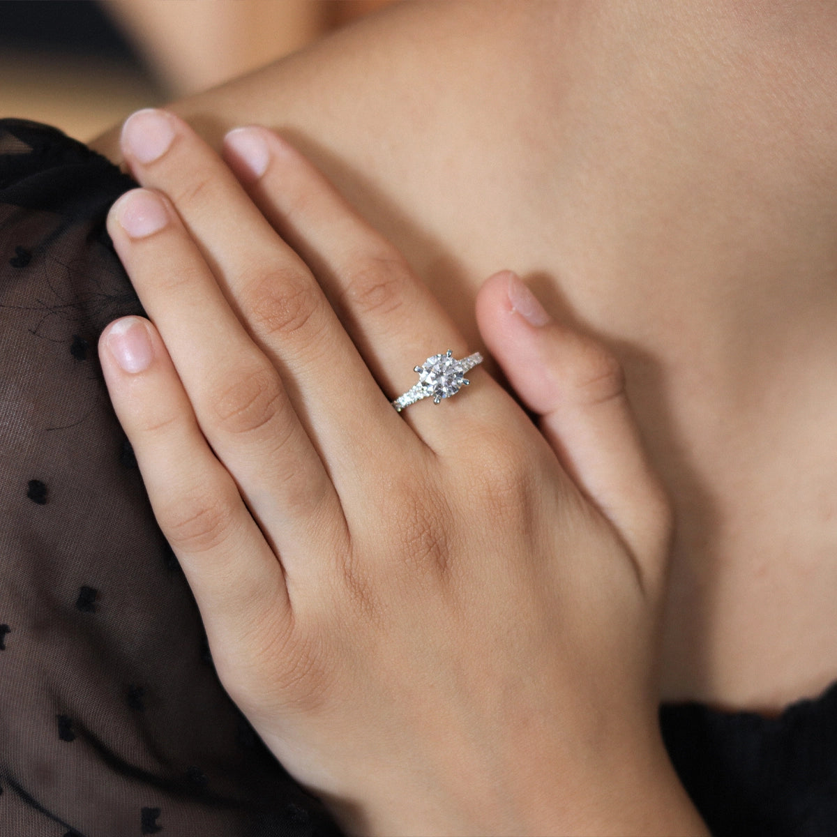 Round Cut Split Shank Single Pave Engagement Ring | Earthy Jewels