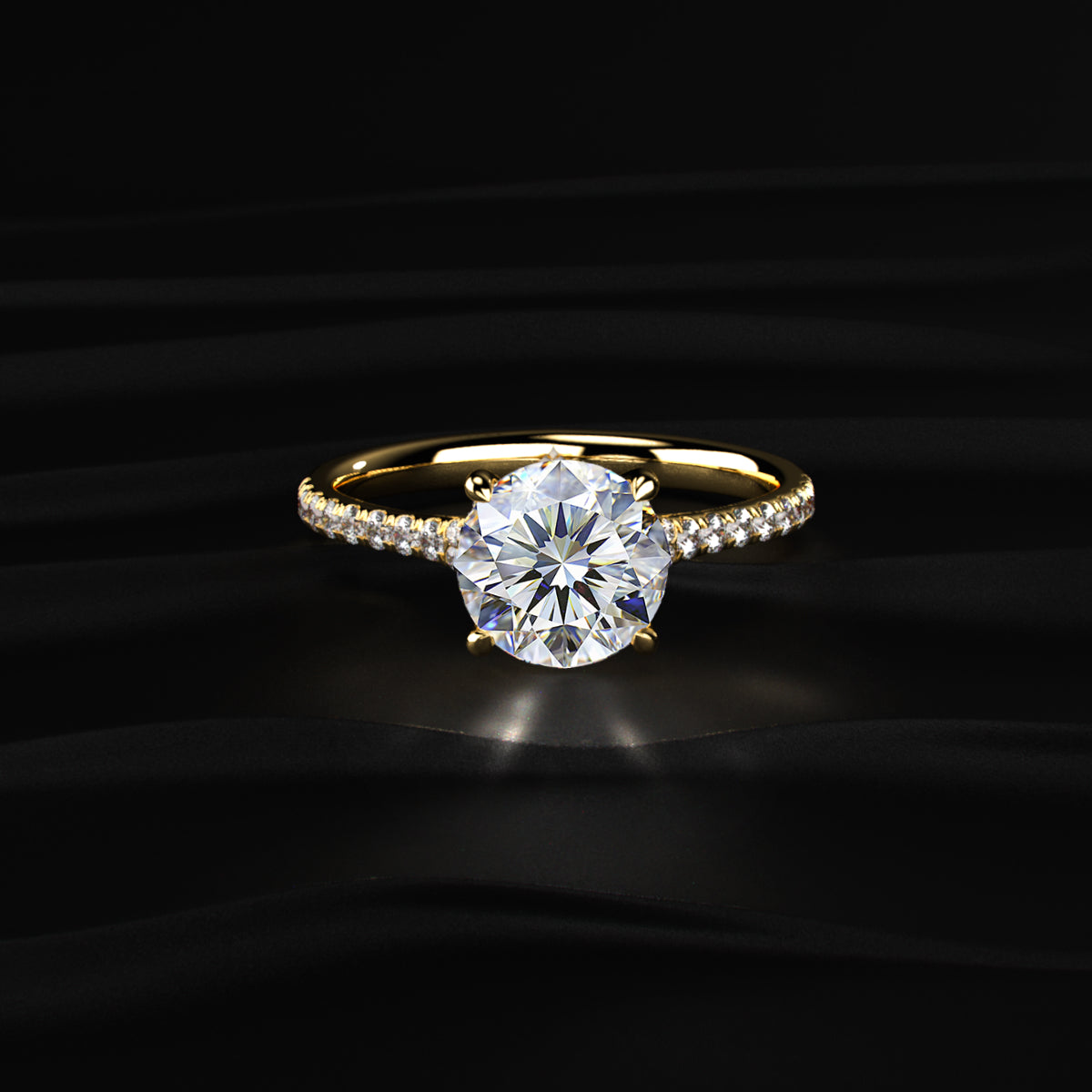 Round Cut Split Shank Single Pave Engagement Ring | Earthy Jewels
