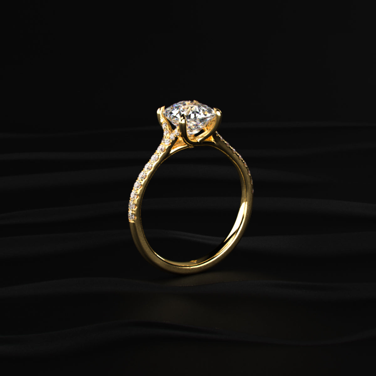 Cushion Cut Split Shank Single Pave Engagement Ring | Earthly Jewels