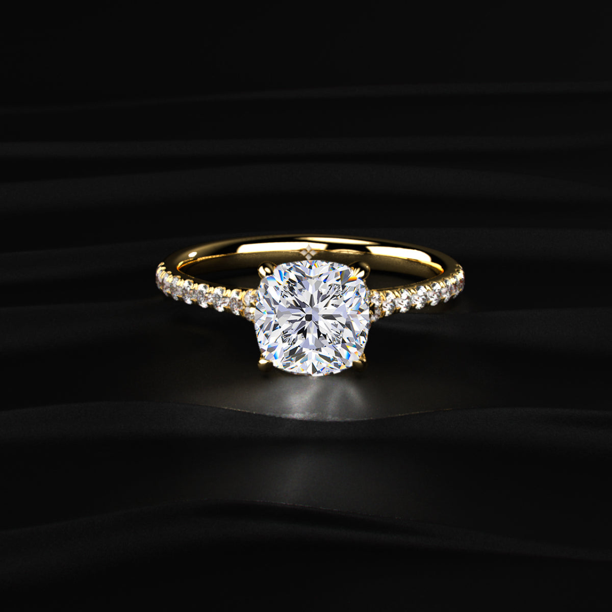Cushion Cut Split Shank Single Pave Engagement Ring | Earthly Jewels