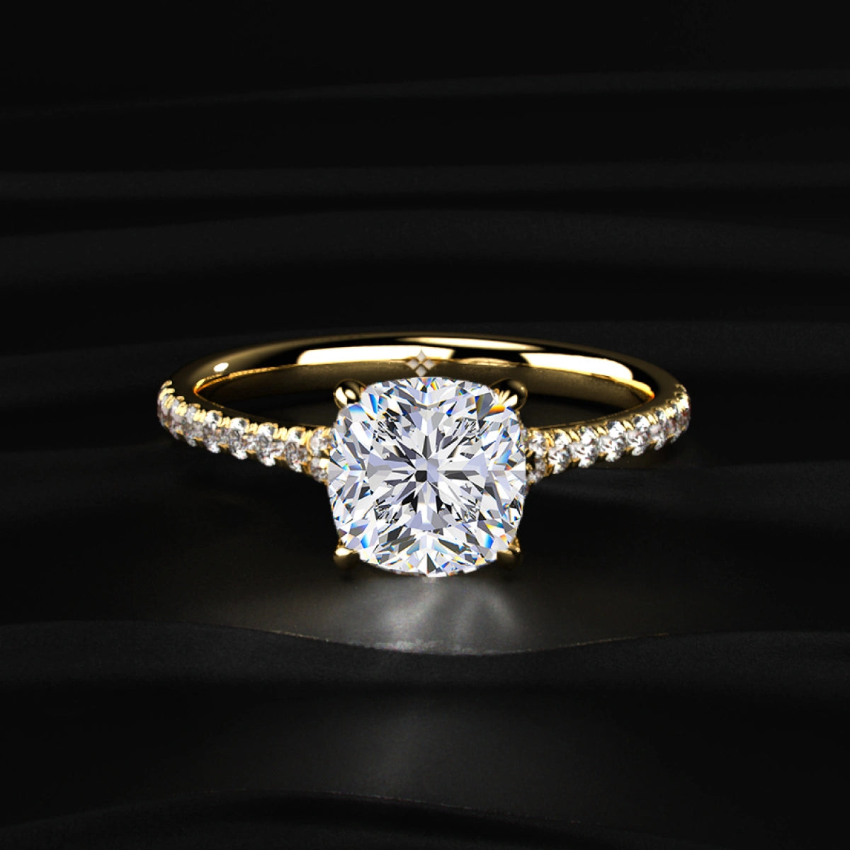 Cushion Cut Split Shank Single Pave Engagement Ring | Earthly Jewels