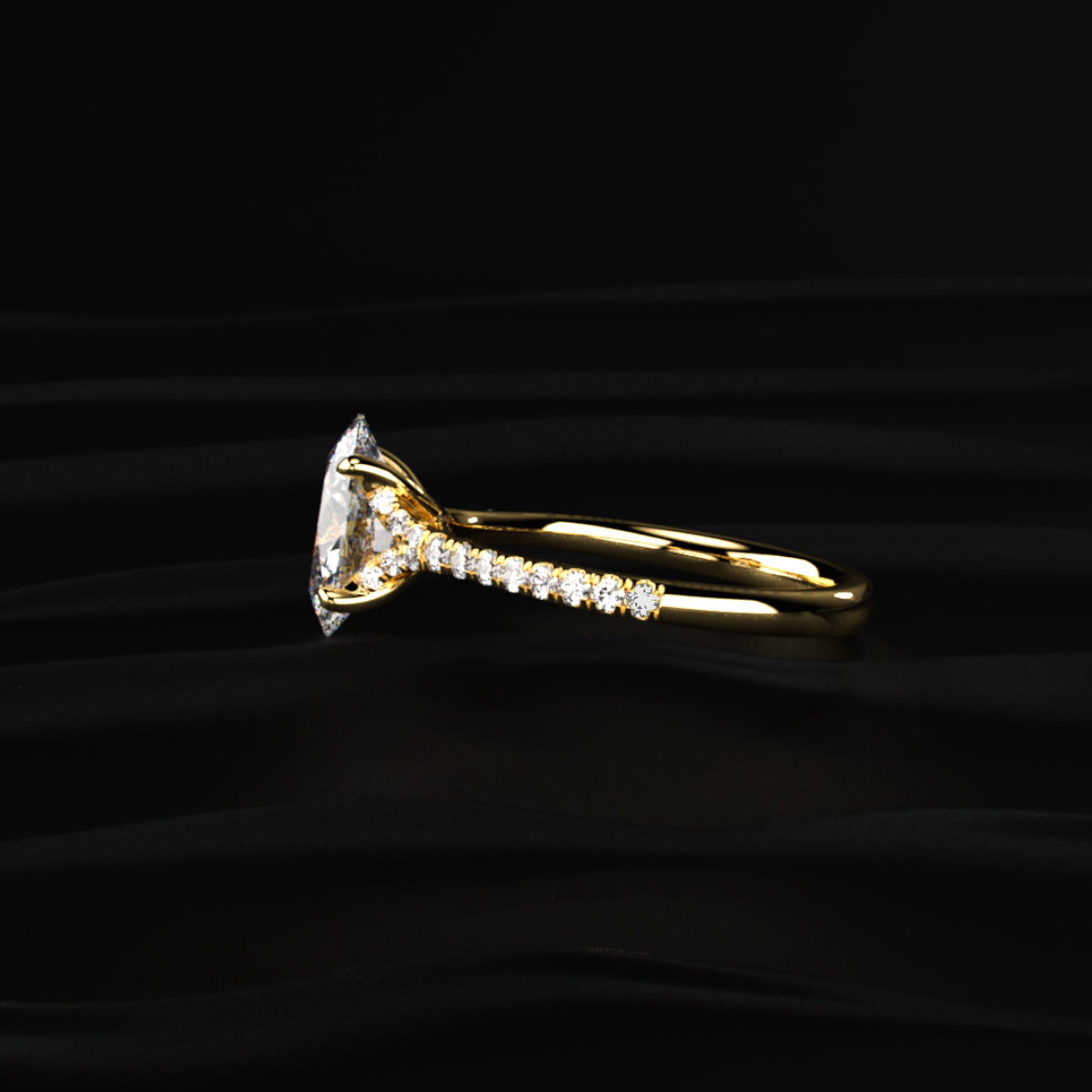 Oval Cut Split Shank Single Pave Engagement Ring | Earthly Jewels