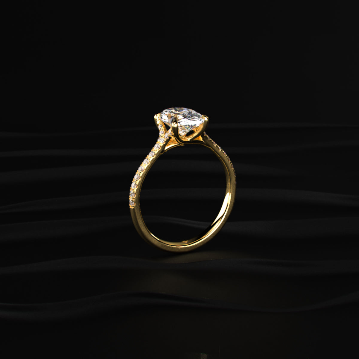 Oval Cut Split Shank Single Pave Engagement Ring | Earthly Jewels